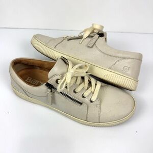 Born Comfort Sneaker Paloma Womens Sz 10 Ivory Leather Slip On Zip Up Shoes Boho